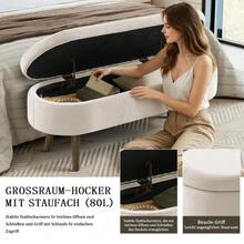 Multifunctional Storage Bench, Soft Chenille Fabric, Wooden Legs, Solid Wood Frame, 20L Storage Space, 110x40x42cm, For Bedroom, Living Room, Shoe Bench, Hallway - 米色 - 查看 4