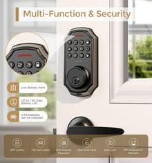 Keyless Entry Door Lock, Keypad Door Lock With 50 Codes, Smart Lock With Anti Peeping Password, Keypad Deadbolt One Touch Locking, Auto Lock, Easy To Install, Bronze - Black - View 4