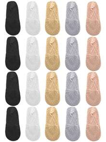 chuanwa(2) 1/5/10 Pairs Of Women's Invisible Lace Summer Thin Breathable Plum Blossom Pattern Low Vamp Low Top Simply Essential Solid Color No-Slip Boat Socks - Multicolor - View 18