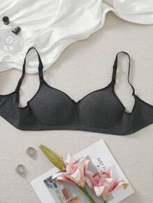 1件女款舒適無鋼圈軟罩杯純色棉質睡眠內衣 - 黑色 - 查看 7