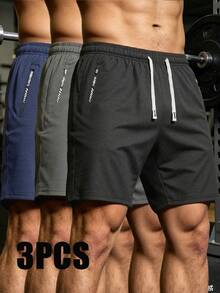 3pcs Men's Nylon Icy Silk Running Shorts, Summer Sports Workout Shorts - Multicolor - View 3