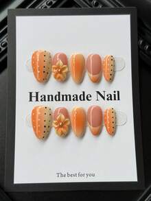 10pcs Short Almond-Shaped Handmade Press-On Nails, Y2K Style, Classic White French Manicure With Black Polka Dots, High-Quality Acrylic Fake Nail Set, Suitable For Women's Daily Wear And Holiday Use - Multicolor - View 1
