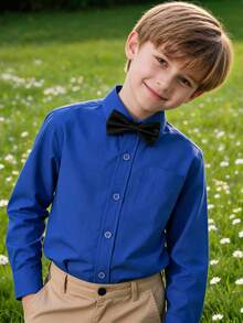 6-16 Years Old Boys' Long Sleeve Shirt, Wedding Formal Attire, Party Shirt With Pocket And Tie, Royal Blue - Royal Blue - View 4