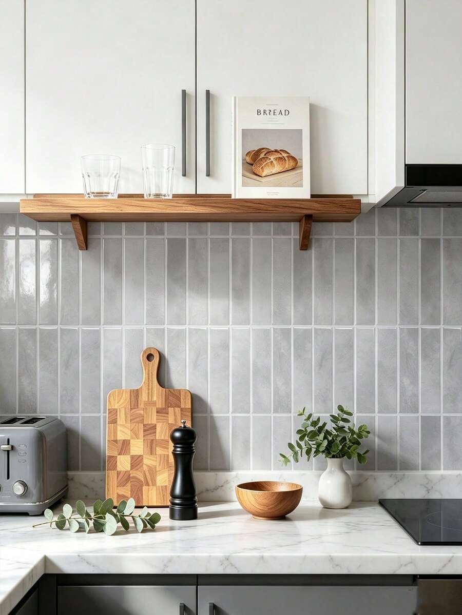 4/10/20 Sheets 11.43"X9" Self-Adhesive Wall Tile Stickers, Heat Resistant Removable Stickers For Kitchen Backsplash, Waterproof Bathroom Wall Decals, Home Decor, RV Bar Decor - Matte Light Gray - View 1
