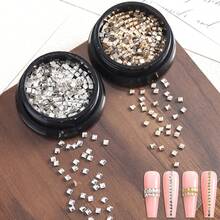 Flat-Bottomed Square Rhinestone Nail Art Accessories: Transparent Gold And Silver Square Flat Rhinestone Nail Decorations, Super Sparkly Nail Embellishments, Mini Rhinestones, Nail Art Designs Suitable For Women. Nail Charms - Multicolor - View 8