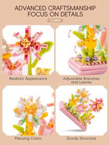 Transparent Building Block Display Cover For Eternal Flowers, Home Decor, Desktop Puzzle Toy Gift - Multicolor - View 7