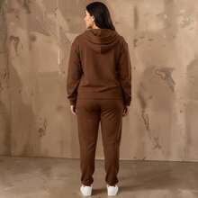 CONJUNTO CASUAL DE  2 PIEZAS PARA DAMA, SUDADERA CON GORRO Y PANTALON TIPO PANTS - Café integral - Ver 1