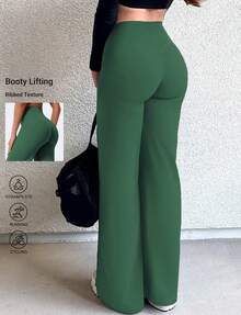 YEOREO Workout Leggings Womens No Front Seam Straight Leggings 29" High Waist Buttery Eddiy Gym Yoga Pants Winter Leggings For Women - 暗綠 - 查看 1