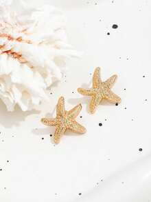 1Pair Fashion Starfish Stud Earrings For Women Summer Beach Jewelry Gifts - Yellow Gold - View 4