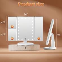 FASCINATE Lighted Makeup Mirror 2X/3X Magnification, Trifold Vanity Mirror With Lights, 21 LED Touch Dimming, Dual Power 180° Rotation Lit Beauty Table Mirror, Makeup Mirror With Lighting - White - View 9