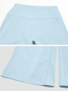 TimeOff Women's 1pc Solid Color Tummy Control Wide Leg Mid-Length Sports Pants - Baby Blue - View 4