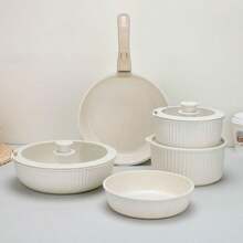 Set Peralatan Masak Anti Lengket 1/4 Buah dengan Gagang yang Dapat Dilepas, Termasuk Wajan, Wok, Alas Panci, dan Panci Susu, Cocok untuk Kompor Gas dan Kompor Induksi di Rumah, Dapat Ditumpuk dan Mudah Disimpan, Aman untuk Mesin Pencuci Piring/Oven - View 12