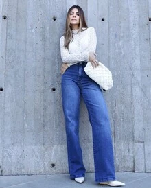 Wide Leg Jeans With Elastane - 青碧色 - 查看 1