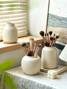 Premium Sand Texture Makeup Organizer Bucket, Storage, Modern Farmhouse Style Cosmetic Tool Storage Box, Multi-Functional Desktop Pen Holder, Suitable For Makeup Brushes, Eyeliner, Lipstick. Best Gift For Women, Housewarming Gift - Multicolor - View 2