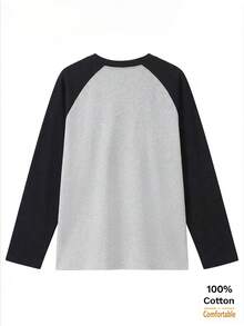 Kaos Lengan Panjang Raglan Wanita Musim Gugur, Motif Kartun, Potongan Longgar, Atasan Kasual Ukuran Sedang - Hitam dan abu-abu - View 4