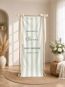 Personalized Baby Baptism Fabric Banner, Striped Welcome Sign, Custom Party Backdrop - Multicolor - View 4