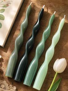 2pcs French Green Twisted Candles, Fashionable Home Decor, Suitable For Weddings And Home Decoration, Perfect For Romantic Dinners, Photography Props, Parties, Valentine's Day, Ideal Gift, Daily Use, Wedding Favors, Picnic Parties And Holiday Table Decor - Green - View 2