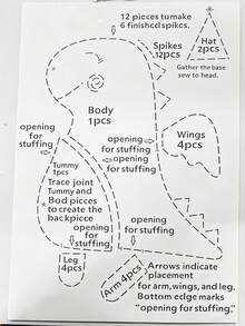 1pc DIY Handmade Dinosaur Plush Doll Pattern, Handmade Plush Doll Template, Simple Sewing Pattern For Beginners, Simple DIY Template (Only Sewing Template, Not Including Plush Doll, Not Including Sewing Material Kit) - Dinosaur CR721 - View 8
