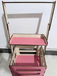 1pc Wooden Baby Storage Basket With Hanging Rod And Storage Bin, Multi-Functional Storage Rack For Baby Room Clothes And Toys - Watermelon Pink - View 6