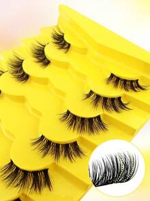 7 Pairs 12mm Clear Stem Half-Length False Eyelashes, 3/4 Outer Corner Cat Eye Style, Tail-Elongating Faux Mink Strip Lashes - Black - View 6