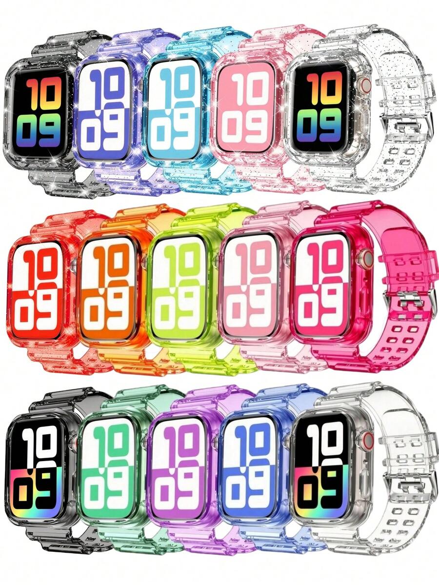 2合1水晶透明運動錶帶與防撞保護殼，相容 38mm 40mm 41mm 42mm 44mm 45mm 46mm 49mm，果凍框保護殼 + 舒適替換腕帶，適用於 11/10/9/8/7/6/5/4/3/2/1/SE Ultra 女款/男款，不含手錶與螢幕玻璃
