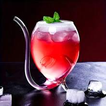 1pc Creative Wine Glass, Glass Decanter Mug With Built-In Straw, Suitable For Juice, Ice Cream, Champagne, Party Supplies, Restaurant, Cafe, Bar Drinkware - View 3
