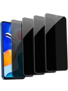 4片裝隱私防窺螢幕保護貼，適用於小米，鋼化玻璃膜，不影響手機殼使用，9H硬度，防刮耐磨，超強耐用，無氣泡 - 黑色 - 查看 83