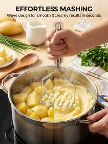 SMEGGEMS 1pc Stainless Steel Wavy Potato Masher, Kitchen Vegetable Fruit Pressing Tool - View 1