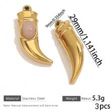 1Pc/3Pcs Gold Plated Stainless Steel Horn Pendant With Natural Stone, Vintage Boho Style, Tarnish Resistant For DIY Jewelry Making Findings - Pendants - View 14