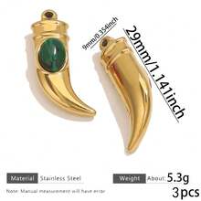 1Pc/3Pcs Gold Plated Stainless Steel Horn Pendant With Natural Stone, Vintage Boho Style, Tarnish Resistant For DIY Jewelry Making Findings - Pendants - View 25