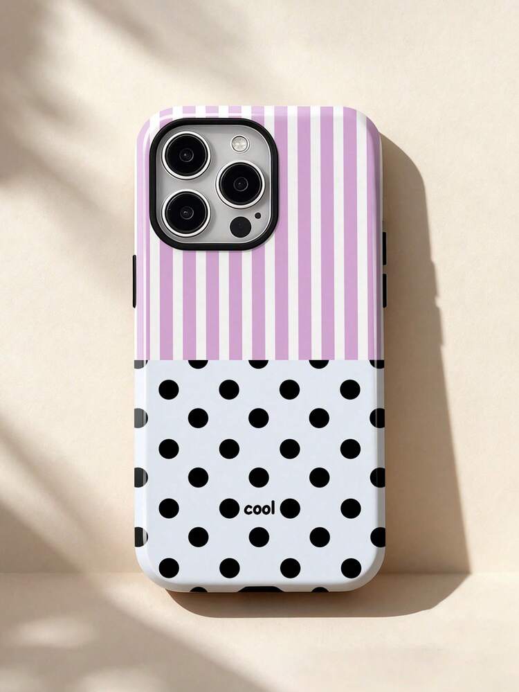 1pc Minimalist Artistic Colorful Striped Patchwork Polka Dot Letter Contrast Pattern Glossy 2-In-1 Film Full Coverage Hard Phone Case Compatible With Samsung/ 11/12/13/14/15/16/17 Pro Max - Multicolor - View 1