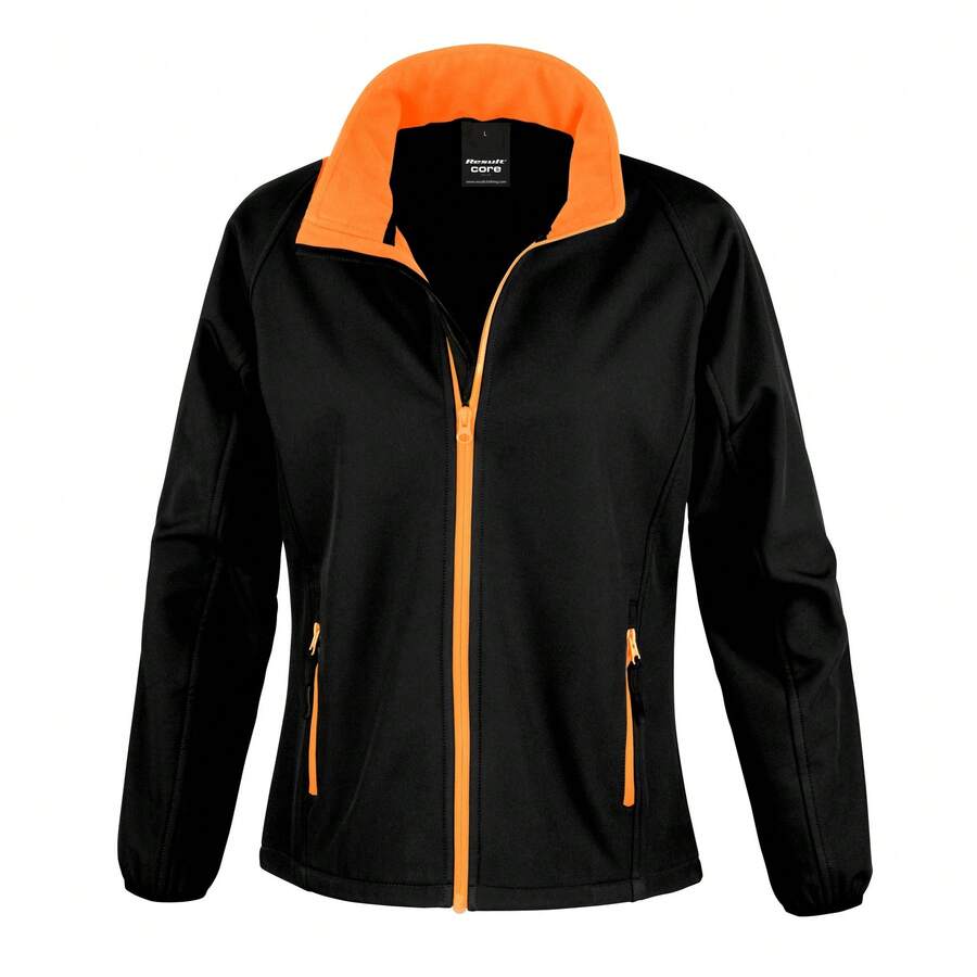 Result Womens/Ladies Core Printable Full Front Zip Softshell Jacket - Black / Orange - View 1
