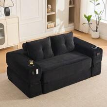 Corduroy Sofa Bed For 2 People, High-Density Foam Spring Core, Dimensionally Stable And Comfortable. With Pockets. - 黑色 - 查看 2