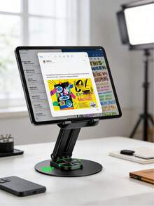 Dudukan Meja Ponsel dan Tablet Logam yang Dapat Diputar 360° dan Disesuaikan, Dudukan Meja Anti-Selip yang Dapat Dilipat, Penopang Multi-Sudut Universal untuk Ponsel Pintar & Tablet untuk Kantor, Belajar, dan Menggambar - View 3