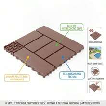 [Free Shipping] H Style 12 Inch Interlocking Deck Tiles, PP Material DIY Snap Together Flooring, Non-Slip Patio Floor Mats For Balcony Porch Poolside Backyard, Easy Installation, Brown, 44 Pack-XY255609 - 1 - View 5