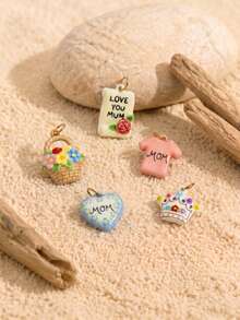 1pc Exquisite Warm Style, 18K Gold PVD Plated Stainless Steel Material, Waterproof And Fade-Resistant, Drip Oil Printed MOM Pendant, Suitable For Women's DIY Jewelry - Multicolor - View 3