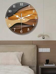 1pc 2D Wall Clock | Wooden Wave Pattern, Modern Minimalist Design, Suitable For Living Room, Bedroom, Office, Cafe, Restaurant Decor, Round Shape, Battery Not Included - A - View 7