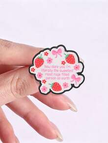 Cute Strawberry Bow Floral Enamel Brooch Funny Sassy Quote Metal Pin For Backpack Jacket - Pink - View 7