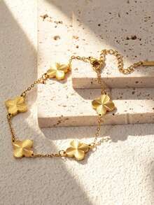 VceTd 3/4 piezas Elegante conjunto de joyería de acero inoxidable con decoración de trébol para mujeres, adecuado para uso diario o como regalo - Amarillo Oro - Ver 6