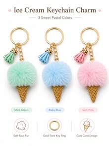 1 pieza Llavero de peluche con colgante de helado de dibujos animados, lindo encanto de bolso de aleación de zinc, de uso diario - Multicolor - Ver 11