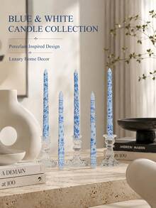 2pcs French Floral Print Taper Candles, Blue And White Pattern Decorative Table Candles, Smokeless Soy Wax, Suitable For Home Decor, Party, Gathering, Holiday, Banquet, Ideal For Thanksgiving, Christmas And Halloween - Multiple Styles - View 8