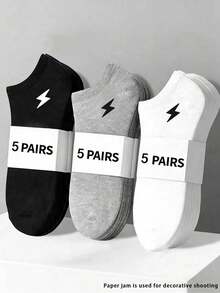 5/15 Pairs Unisex Black, White, Gray Solid Color Geometric Pattern Jacquard Casual Ankle Socks, Suitable For Commuting And Sports, All Seasons - Multicolor - View 3