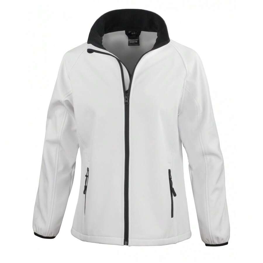 Result Womens/Ladies Core Printable Full Front Zip Softshell Jacket - White/ Black - View 1