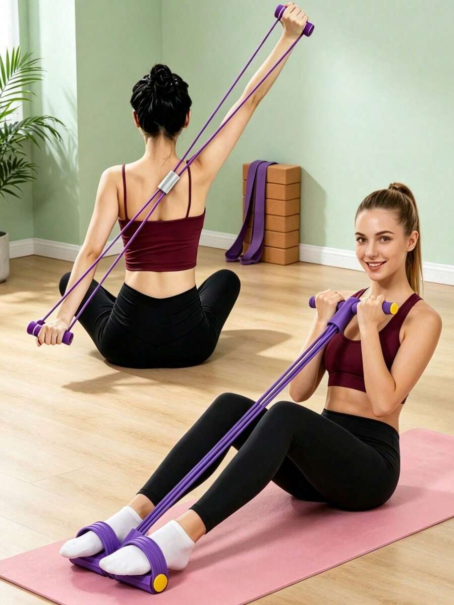 4 Tube Foot Pedal Yoga Resistance Bands, Multifunctional Elastic Pull Rope For Full Body Workout, Abdomen Shaping Leg & Back Training, Stackable Fitness Trainer For Home Gym Pilates Exercise, Portable Stretch Puller For Body Sculpt Sweat Workout - Multicolor - View 1