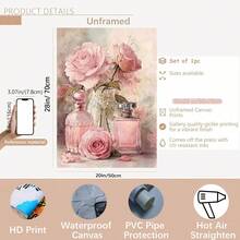 1 peça de tela sem moldura 2D plana, pintura artística de rosa cor-de-rosa e frasco de perfume, decoração de parede em tela, adequada para casa, escritório, sala de estar, quarto e café - presente perfeito para Halloween, Natal, estética vintage - C - Ver 18