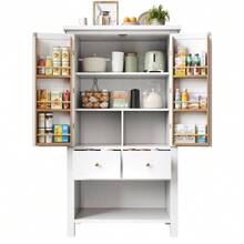 Kitchen Cabinet (80 X 40 X 140 Cm), Tall Sideboard, Multifunctional Sideboard, Storage Unit With Two Doors And Five Drawers, Black And White - 白色 - 查看 9