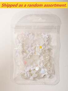 100件3D樹脂美甲飾品：隨機組合包含玫瑰、桃花、裙子、蝴蝶結、蛇、冰淇淋、龍、愛心、亮片鏤空愛心、星星、兔子及各種動物造型，搭配水鑽與仿珍珠，適用於DIY美甲裝飾與手工藝品，兼容春夏秋冬風格與Y2K美甲造型 - 白色 - 查看 6
