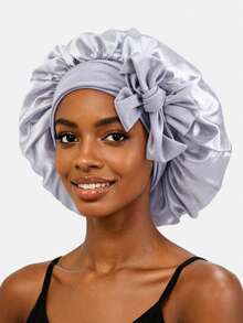 1 buah Topi Bundar Wanita dengan Pita Busur, Bahan Sutra Imitasi, Karet Elastis, Cocok untuk Penggunaan Sehari-hari, Topi Tidur, Topi Ikat Rambut, Topi Kecantikan - Perak - View 24