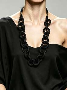 MARLIWOO 1pc O-Ring Chain Long Necklace, Multi-Way Wear, Tassel Gothic Style, Personalized Exaggerated Niche Jewelry - Black - View 6