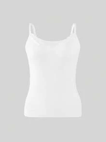1pc Lace Patchwork Ribbed Tank Top, Solid Color Shaping Camisole, Suitable For Casual And Formal Wear - White - View 4